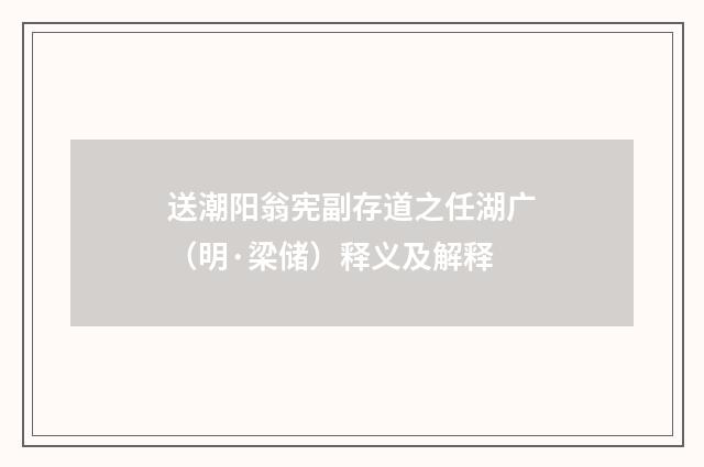 送潮阳翁宪副存道之任湖广（明·梁储）释义及解释