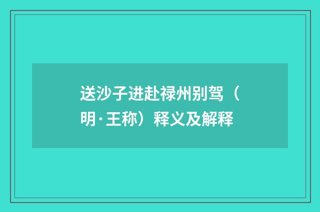 送沙子进赴禄州别驾（明·王称）释义及解释