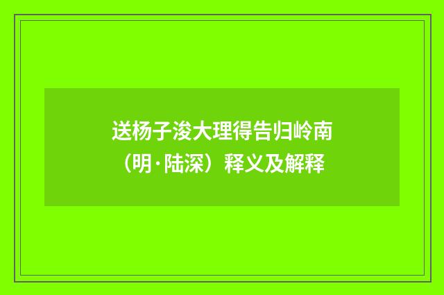送杨子浚大理得告归岭南（明·陆深）释义及解释
