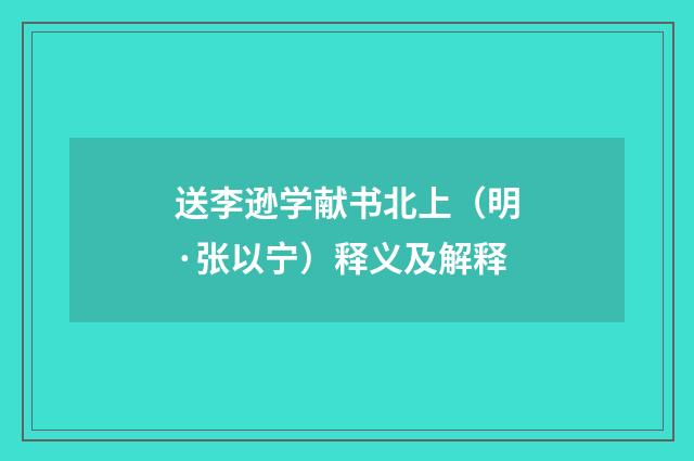 送李逊学献书北上（明·张以宁）释义及解释