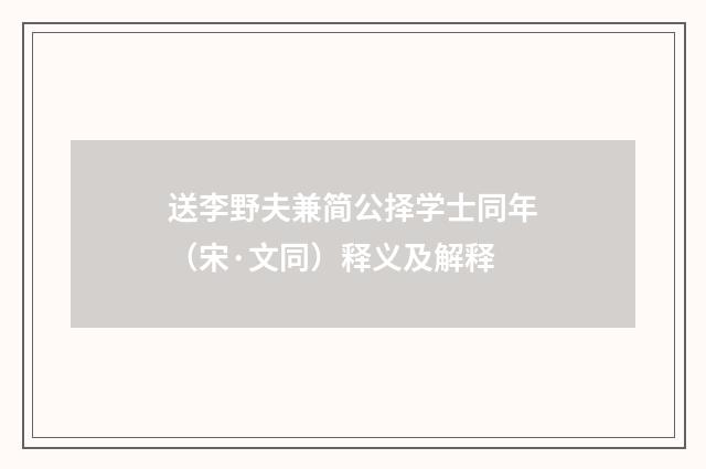送李野夫兼简公择学士同年（宋·文同）释义及解释