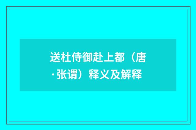 送杜侍御赴上都（唐·张谓）释义及解释