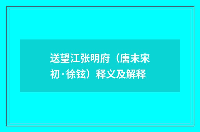 送望江张明府（唐末宋初·徐铉）释义及解释