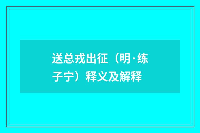 送总戎出征（明·练子宁）释义及解释