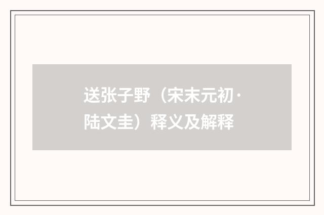 送张子野（宋末元初·陆文圭）释义及解释
