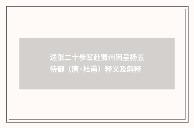 送张二十参军赴蜀州因呈杨五侍御（唐·杜甫）释义及解释
