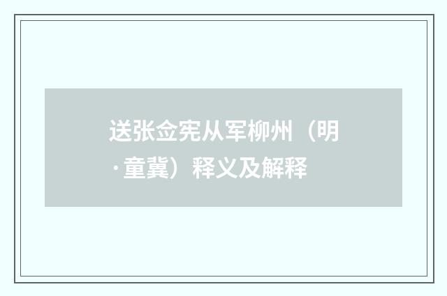 送张佥宪从军柳州（明·童冀）释义及解释