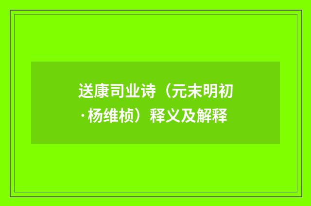 送康司业诗（元末明初·杨维桢）释义及解释