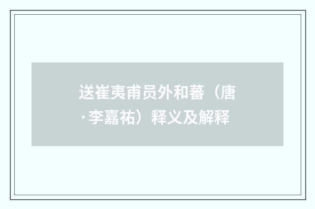 送崔夷甫员外和蕃（唐·李嘉祐）释义及解释