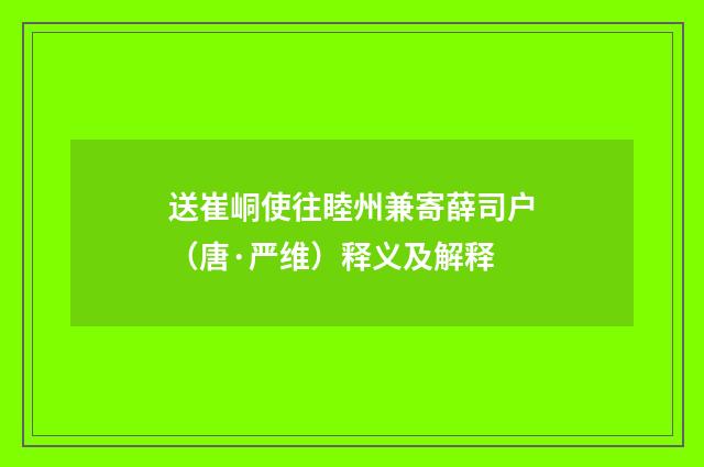 送崔峒使往睦州兼寄薛司户（唐·严维）释义及解释