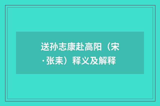 送孙志康赴高阳（宋·张耒）释义及解释