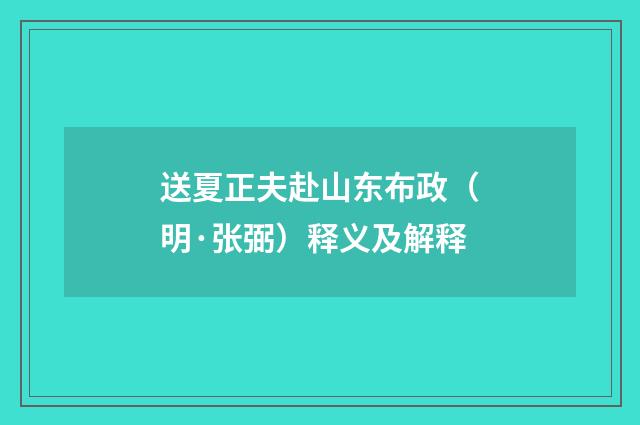 送夏正夫赴山东布政（明·张弼）释义及解释