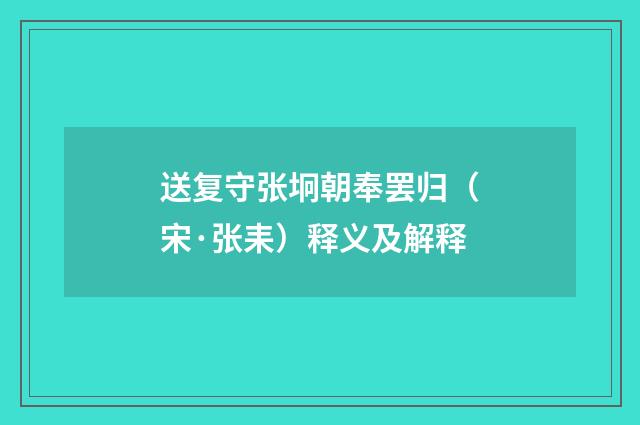 送复守张坰朝奉罢归（宋·张耒）释义及解释