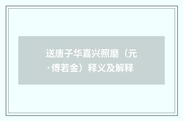 送唐子华嘉兴照磨（元·傅若金）释义及解释