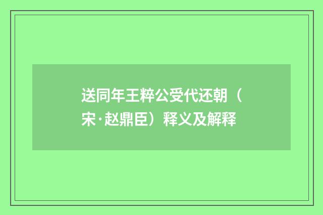 送同年王粹公受代还朝（宋·赵鼎臣）释义及解释