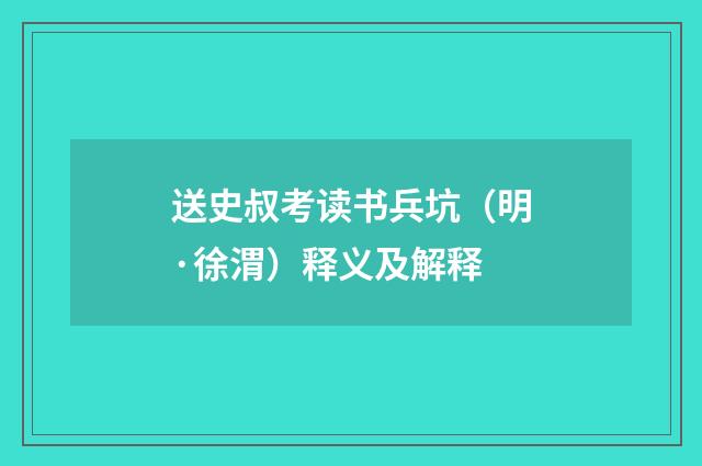 送史叔考读书兵坑（明·徐渭）释义及解释
