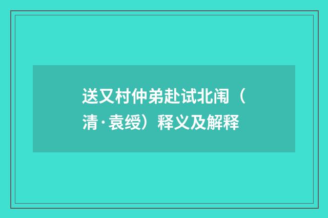送又村仲弟赴试北闱（清·袁绶）释义及解释