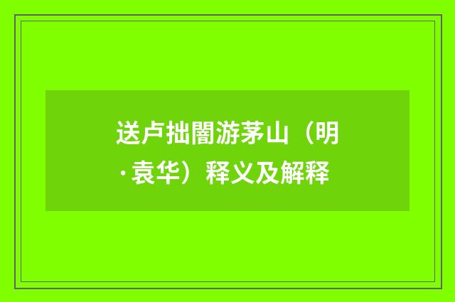 送卢拙闇游茅山（明·袁华）释义及解释