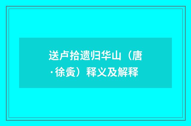 送卢拾遗归华山（唐·徐夤）释义及解释