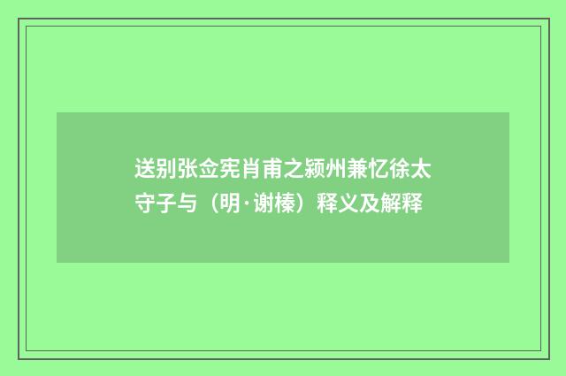 送别张佥宪肖甫之颍州兼忆徐太守子与（明·谢榛）释义及解释