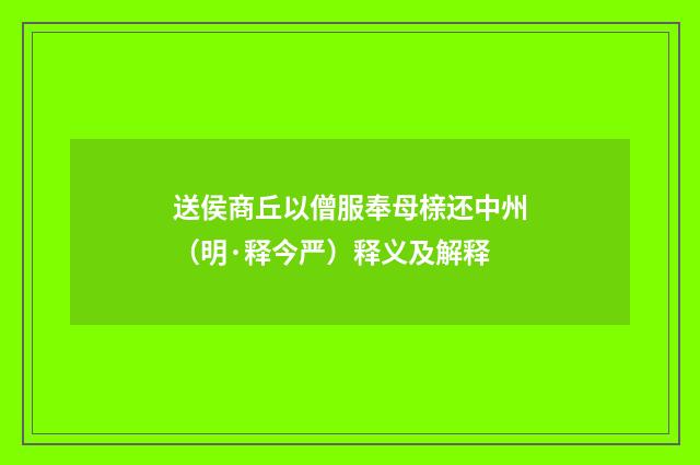 送侯商丘以僧服奉母榇还中州（明·释今严）释义及解释