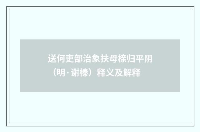 送何吏部治象扶母榇归平阴（明·谢榛）释义及解释