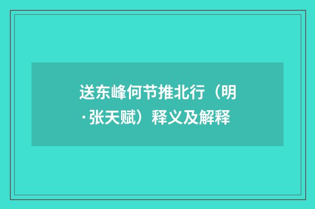 送东峰何节推北行（明·张天赋）释义及解释