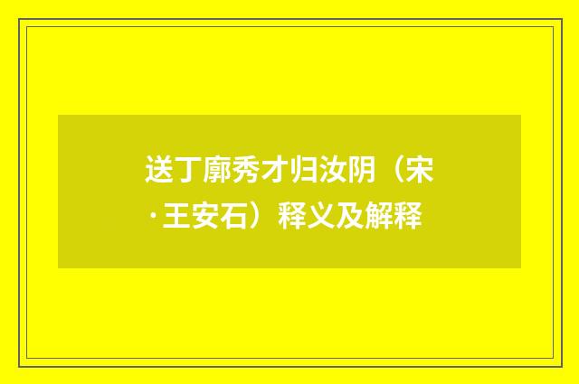 送丁廓秀才归汝阴（宋·王安石）释义及解释