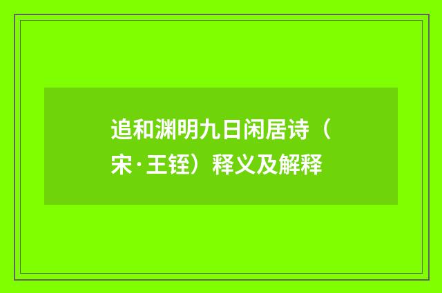 追和渊明九日闲居诗（宋·王铚）释义及解释