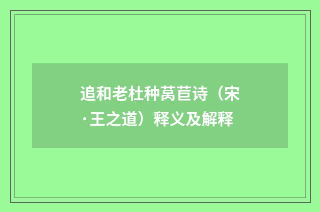追和老杜种莴苣诗（宋·王之道）释义及解释