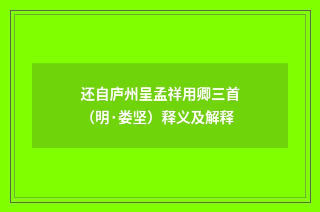 还自庐州呈孟祥用卿三首（明·娄坚）释义及解释
