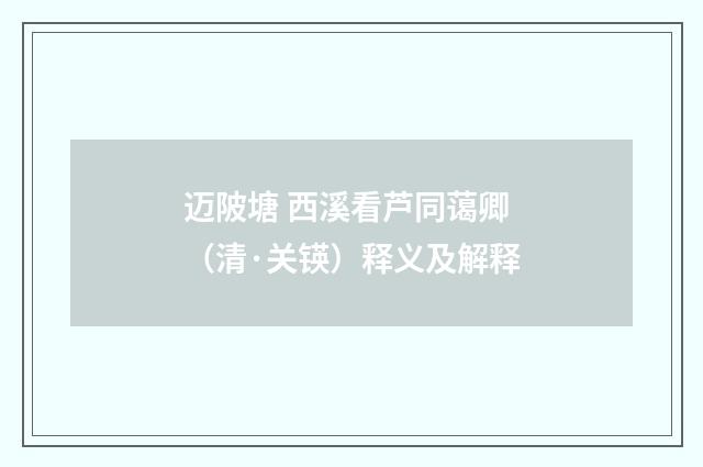 迈陂塘 西溪看芦同蔼卿（清·关锳）释义及解释