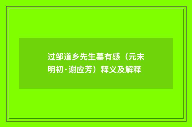 过邹道乡先生墓有感（元末明初·谢应芳）释义及解释