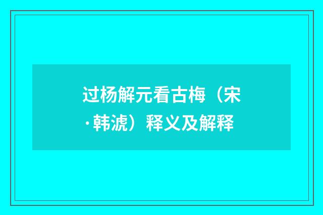 过杨解元看古梅（宋·韩淲）释义及解释