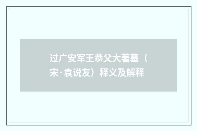 过广安军王恭父大著墓（宋·袁说友）释义及解释