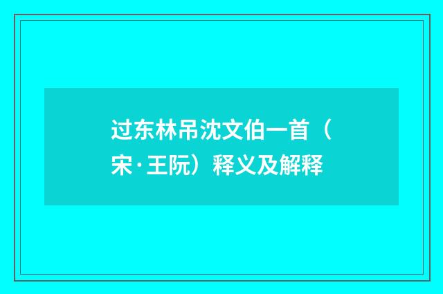 过东林吊沈文伯一首（宋·王阮）释义及解释