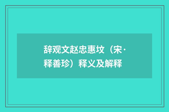 辞观文赵忠惠坟（宋·释善珍）释义及解释