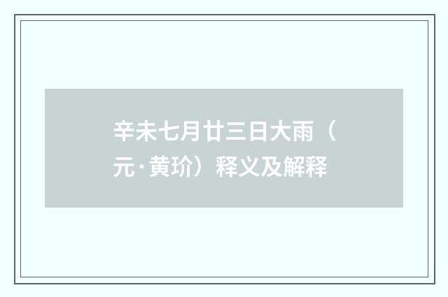 辛未七月廿三日大雨（元·黄玠）释义及解释