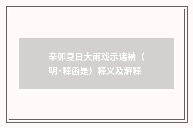 辛卯夏日大雨戏示诸衲(明·释函是)释义及解释