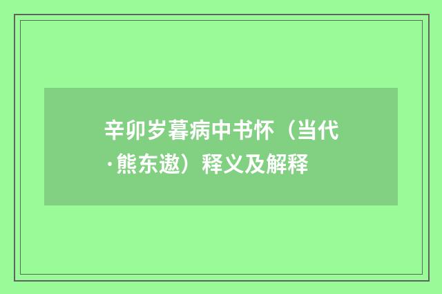 辛卯岁暮病中书怀（当代·熊东遨）释义及解释