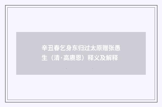 辛丑春乞身东归过太原赠张愚生（清·高赓恩）释义及解释