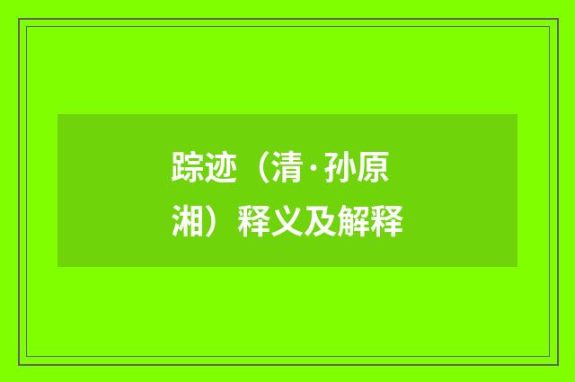 踪迹（清·孙原湘）释义及解释