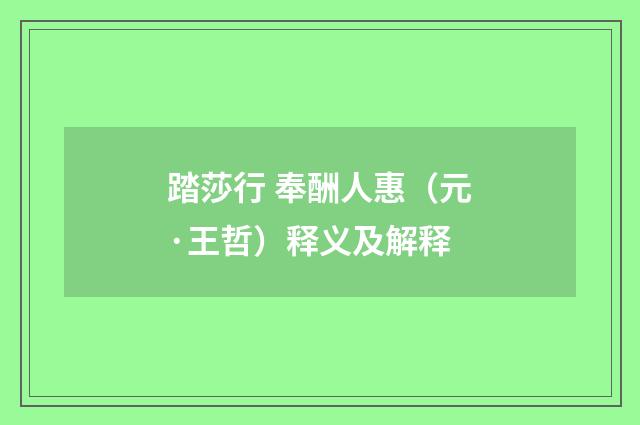 踏莎行 奉酬人惠（元·王哲）释义及解释