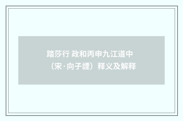 踏莎行 政和丙申九江道中（宋·向子諲）释义及解释