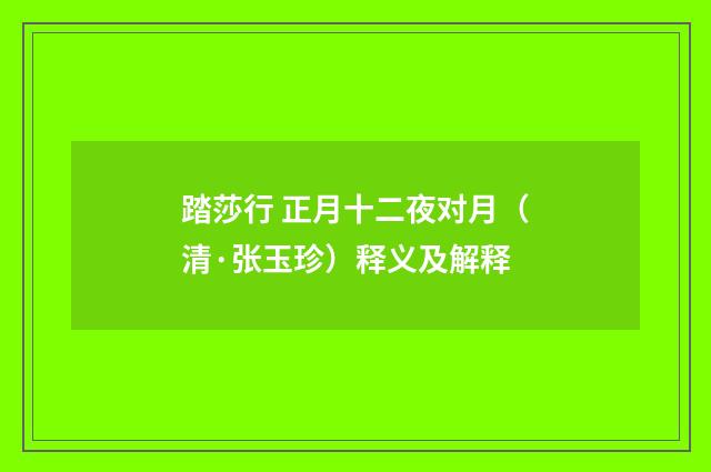 踏莎行 正月十二夜对月（清·张玉珍）释义及解释