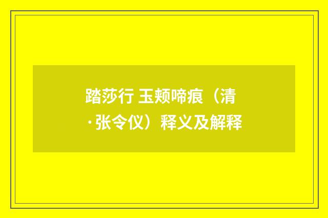 踏莎行 玉颊啼痕（清·张令仪）释义及解释