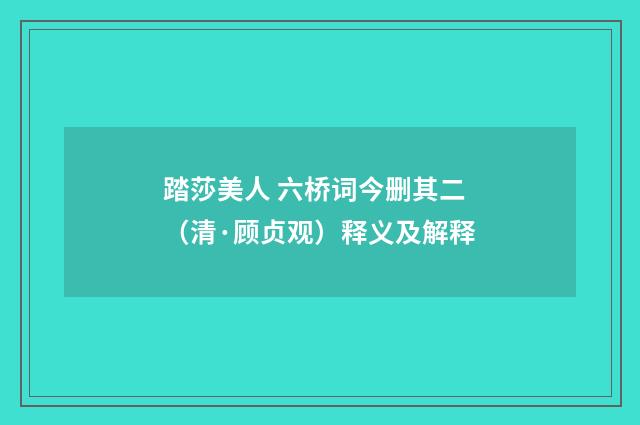 踏莎美人 六桥词今删其二（清·顾贞观）释义及解释