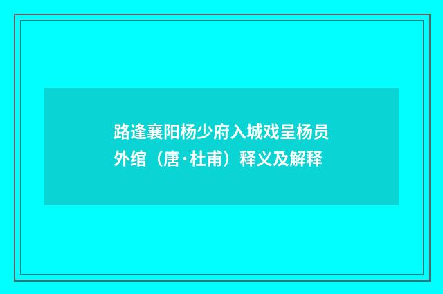 路逢襄阳杨少府入城戏呈杨员外绾（唐·杜甫）释义及解释