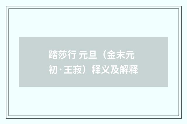 踏莎行 元旦（金末元初·王寂）释义及解释