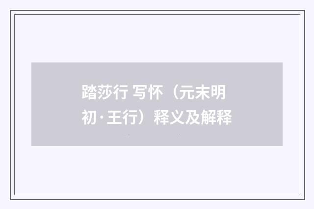 踏莎行 写怀（元末明初·王行）释义及解释